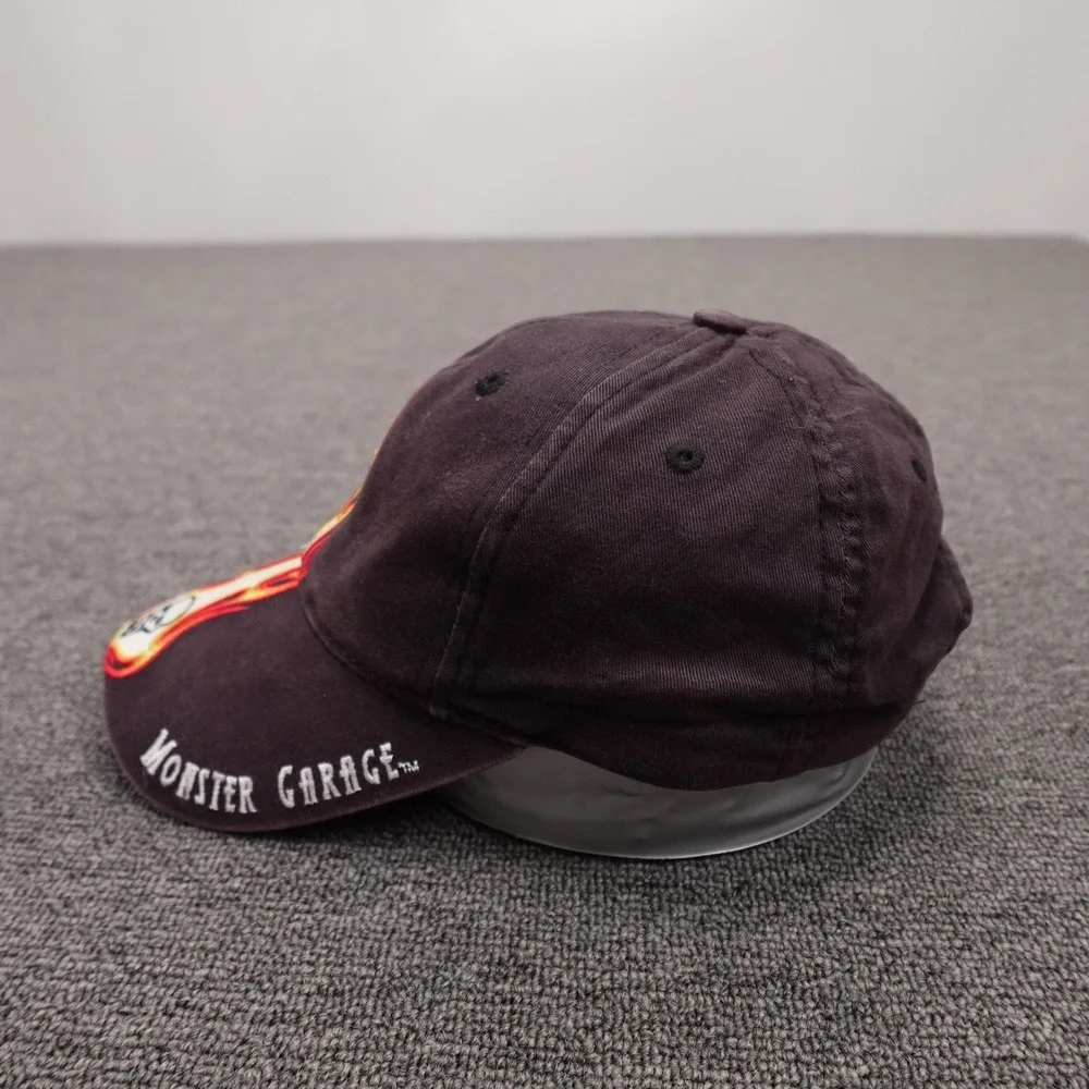 Vintage Monster Garage Hat Cap Strap Back Mens One Size Black Flame Skull Y2K